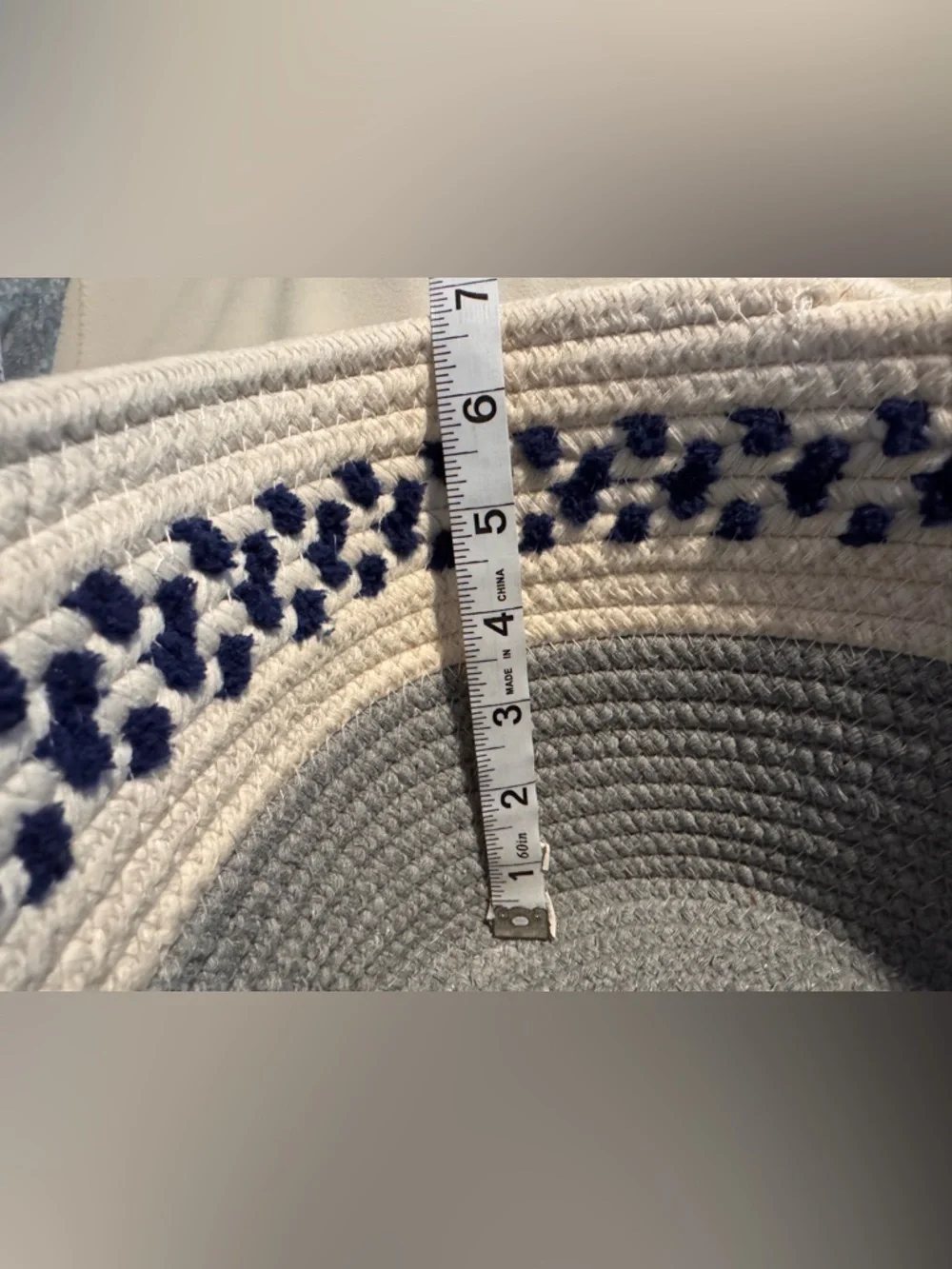 Coiled Cotton Rope Storage Basket Cream Gray Colorblock with Navy